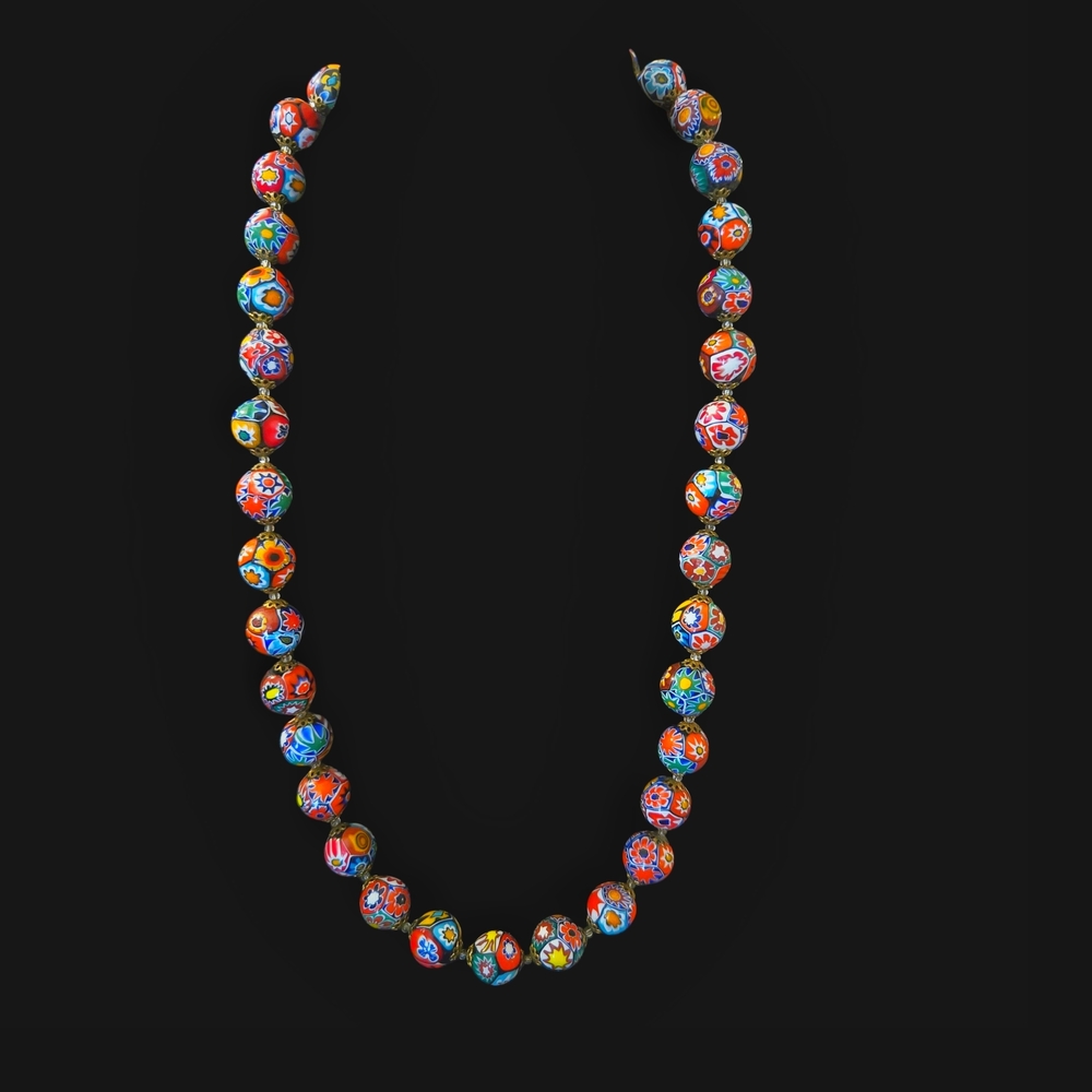 Vtg Murano Millefiore Colorful large glass beaded necklace, italian handmade